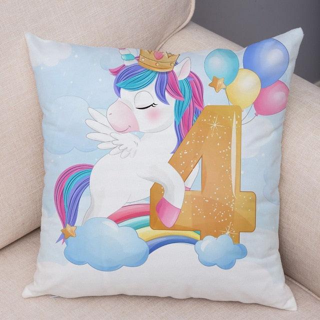 Soft Plush Unicorn Pillow Covers Cute Cartoon Animal Polyester Cotton Cushion Cover Unicorn Decorative Throw Pillow Covers Colorful Pink Wavy Hair Unicorn in Garland Cushion Cover Square Pillow Cases for Girls Women Kids Car Sofa Home Decor 45X45CM