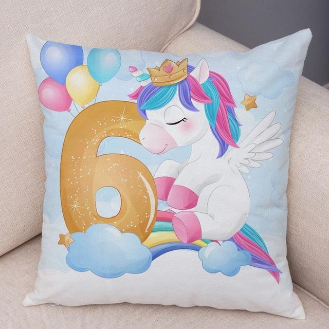 Soft Plush Unicorn Pillow Covers Cute Cartoon Animal Polyester Cotton Cushion Cover Unicorn Decorative Throw Pillow Covers Colorful Pink Wavy Hair Unicorn in Garland Cushion Cover Square Pillow Cases for Girls Women Kids Car Sofa Home Decor 45X45CM