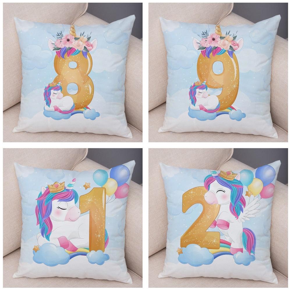 Soft Plush Unicorn Pillow Covers Cute Cartoon Animal Polyester Cotton Cushion Cover Unicorn Decorative Throw Pillow Covers Colorful Pink Wavy Hair Unicorn in Garland Cushion Cover Square Pillow Cases for Girls Women Kids Car Sofa Home Decor 45X45CM