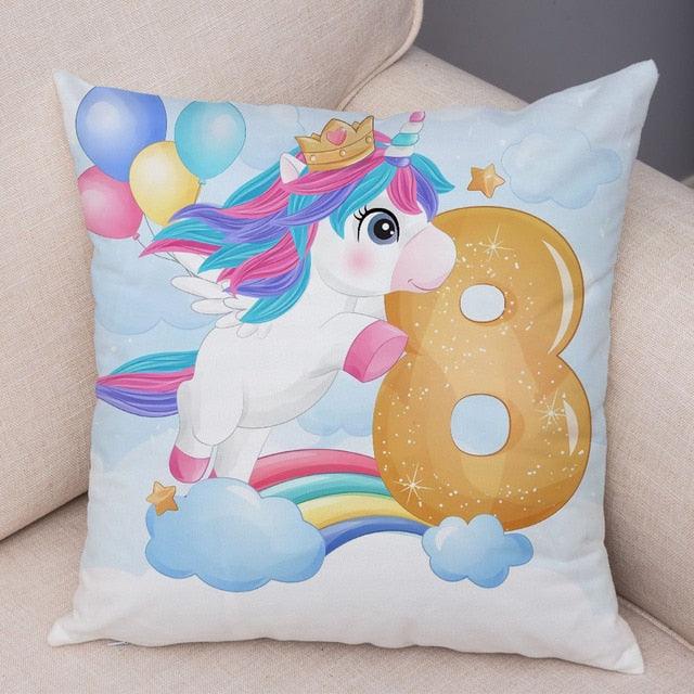 Soft Plush Unicorn Pillow Covers Cute Cartoon Animal Polyester Cotton Cushion Cover Unicorn Decorative Throw Pillow Covers Colorful Pink Wavy Hair Unicorn in Garland Cushion Cover Square Pillow Cases for Girls Women Kids Car Sofa Home Decor 45X45CM