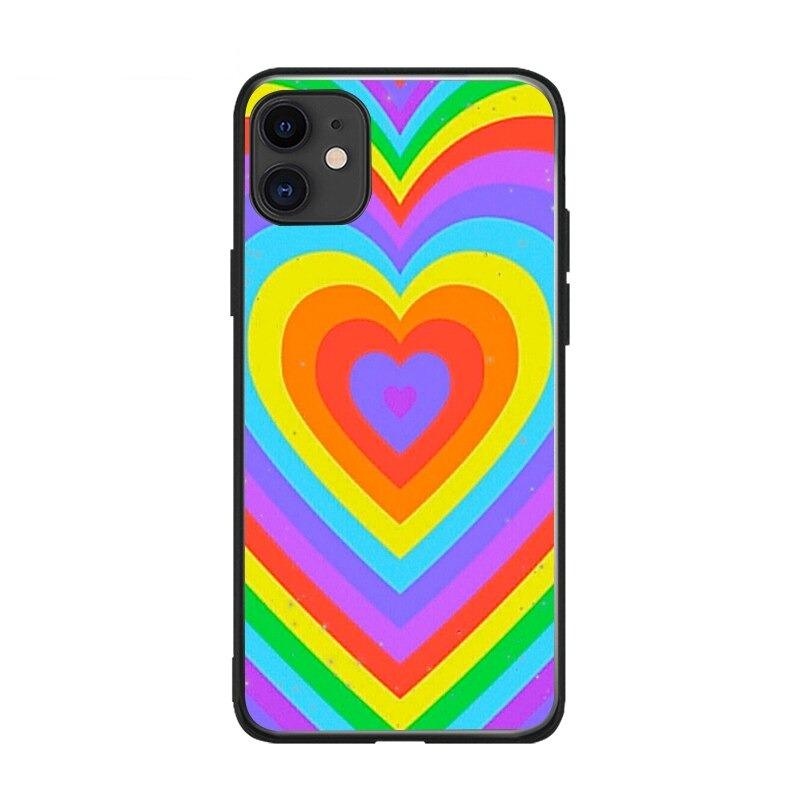 Soft Silicone Latte Pink Purple Color Love Heart Phone Cover Cases for iphone 14 13 6 6S 7 8 Plus X Xs XR 11 12 Pro Max Black Love Heart Coffee Latte Pattern Silicone Protective Cover Compatible for iPhone