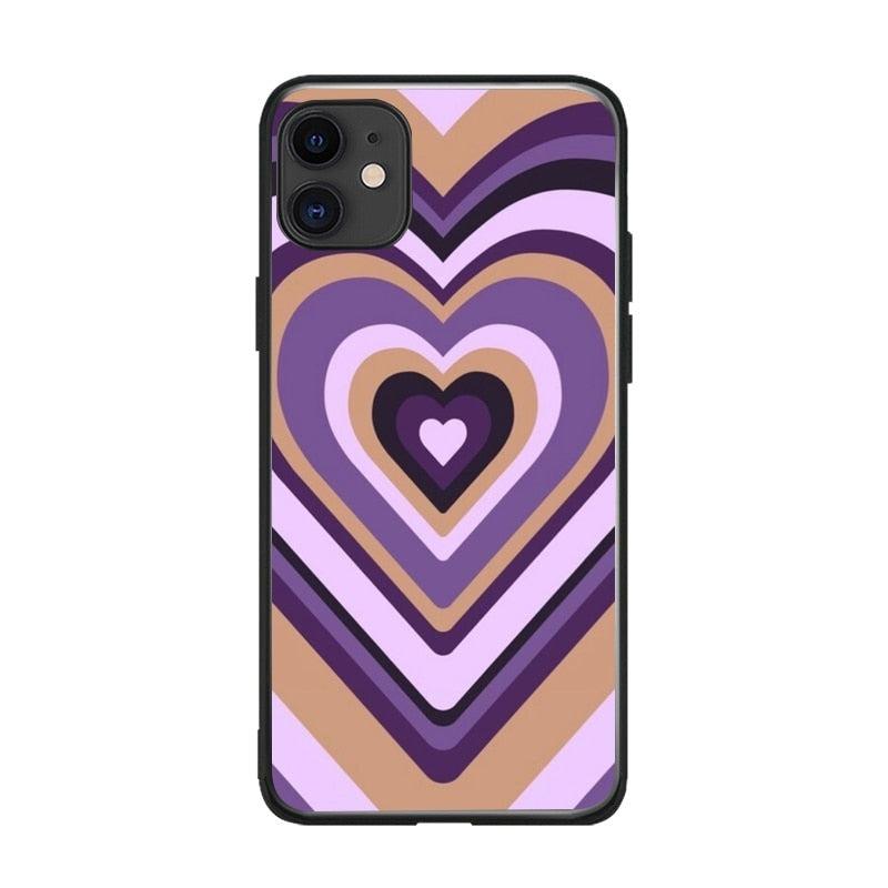 Soft Silicone Latte Pink Purple Color Love Heart Phone Cover Cases for iphone 14 13 6 6S 7 8 Plus X Xs XR 11 12 Pro Max Black Love Heart Coffee Latte Pattern Silicone Protective Cover Compatible for iPhone