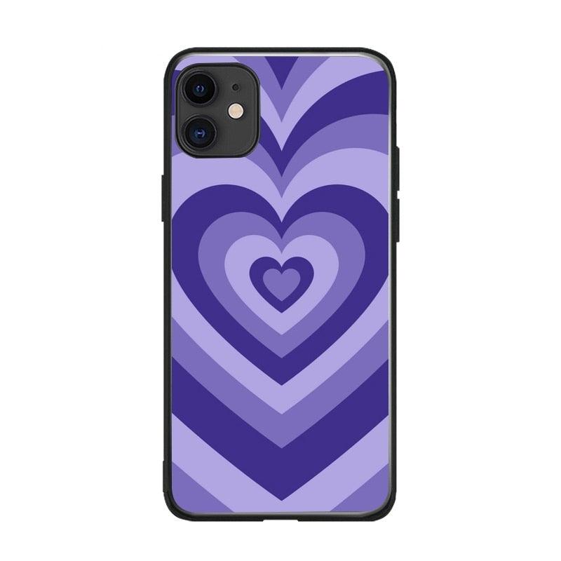 Soft Silicone Latte Pink Purple Color Love Heart Phone Cover Cases for iphone 14 13 6 6S 7 8 Plus X Xs XR 11 12 Pro Max Black Love Heart Coffee Latte Pattern Silicone Protective Cover Compatible for iPhone