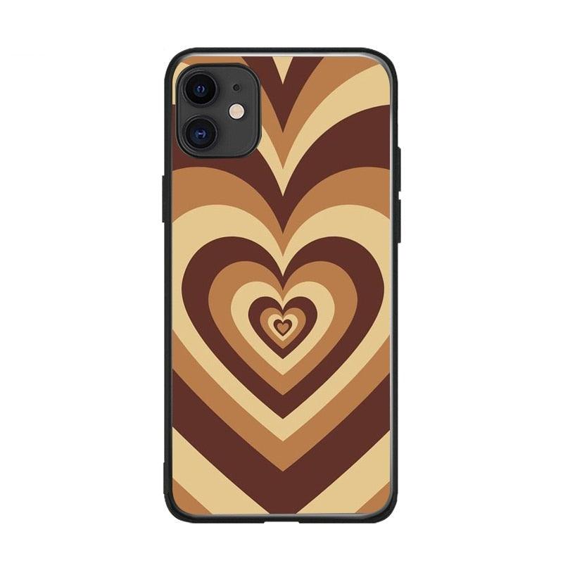 Soft Silicone Latte Pink Purple Color Love Heart Phone Cover Cases for iphone 14 13 6 6S 7 8 Plus X Xs XR 11 12 Pro Max Black Love Heart Coffee Latte Pattern Silicone Protective Cover Compatible for iPhone