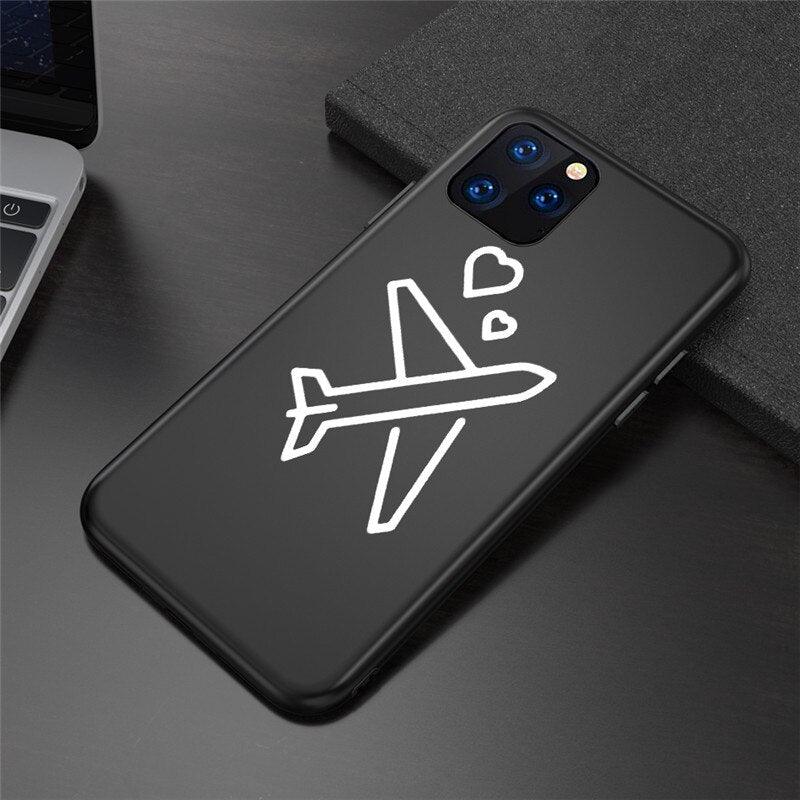 Soild Black Globe Plane Map Phone Case For iPhone 14 13 11 12 Pro X XR XS Max SE 7 8 Plus 6 6s Shockproof Soft Ultra Slim Fit iPhone Case Liquid Silicone Gel Cover with Full Body Protection Anti-Scratch Shockproof Case