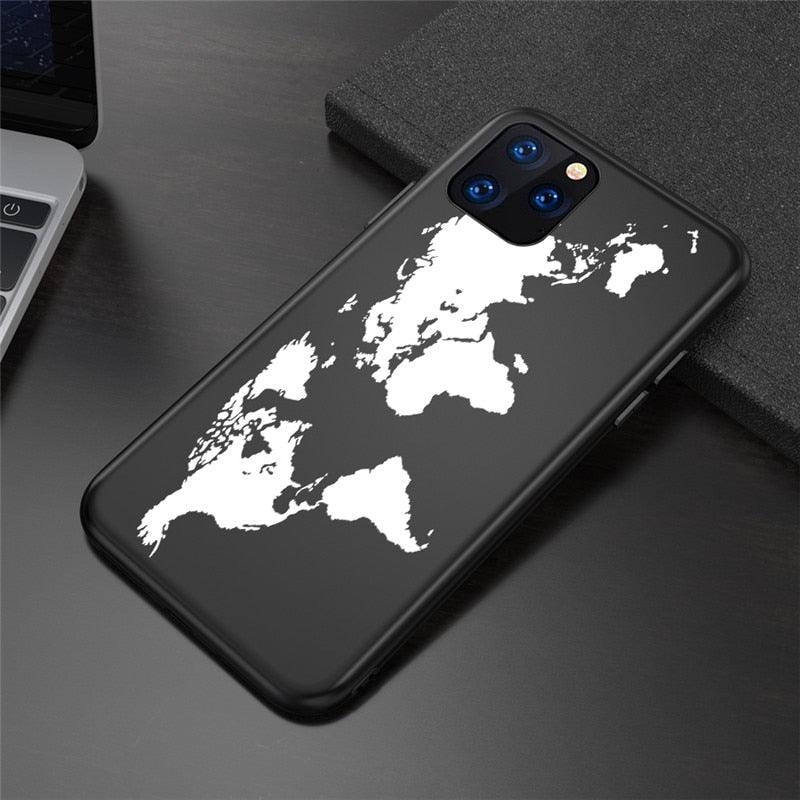 Soild Black Globe Plane Map Phone Case For iPhone 14 13 11 12 Pro X XR XS Max SE 7 8 Plus 6 6s Shockproof Soft Ultra Slim Fit iPhone Case Liquid Silicone Gel Cover with Full Body Protection Anti-Scratch Shockproof Case