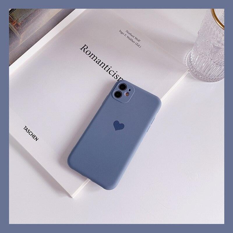 Solid Candy Color Love Heart Phone Case For iPhone 12 Mini 11 Pro Max XR XsMax 13 7 8Puls Cases Soft Silicone Luxury Heart Phone Case Cute Side Small Pattern Soft Shockproof Full Camera Lens Protective Cover