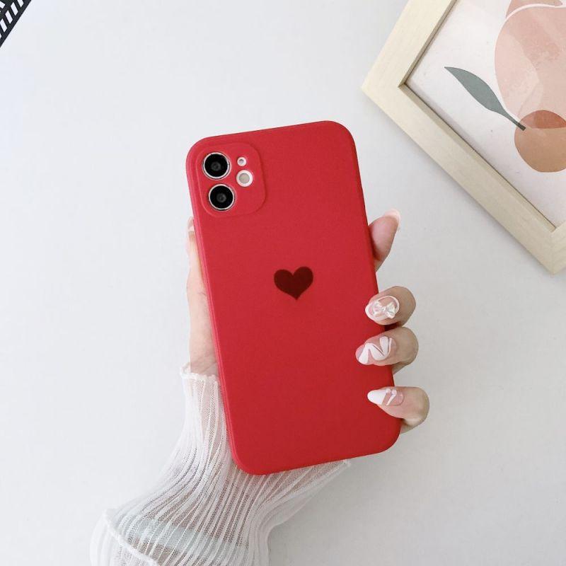 Solid Candy Color Love Heart Phone Case For iPhone 12 Mini 11 Pro Max XR XsMax 13 7 8Puls Cases Soft Silicone Luxury Heart Phone Case Cute Side Small Pattern Soft Shockproof Full Camera Lens Protective Cover