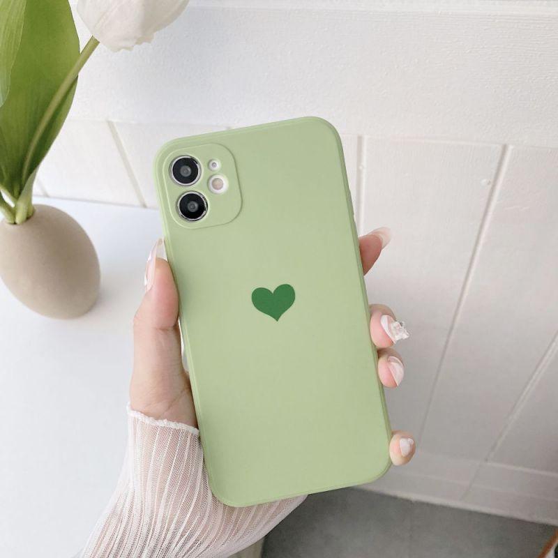 Solid Candy Color Love Heart Phone Case For iPhone 12 Mini 11 Pro Max XR XsMax 13 7 8Puls Cases Soft Silicone Luxury Heart Phone Case Cute Side Small Pattern Soft Shockproof Full Camera Lens Protective Cover