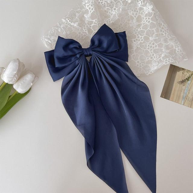 Solid Color Big Large Satin Bow Hairpins Barrettes For Women Girl Wedding Long Ribbon Hair Clip Fashion Hairgrips Accessories For Party