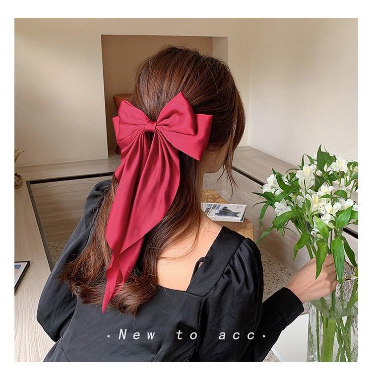 Solid Color Big Large Satin Bow Hairpins Barrettes For Women Girl Wedding Long Ribbon Hair Clip Fashion Hairgrips Accessories For Party