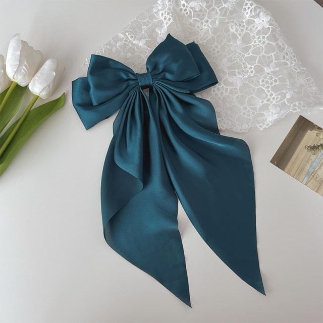 Solid Color Big Large Satin Bow Hairpins Barrettes For Women Girl Wedding Long Ribbon Hair Clip Fashion Hairgrips Accessories For Party