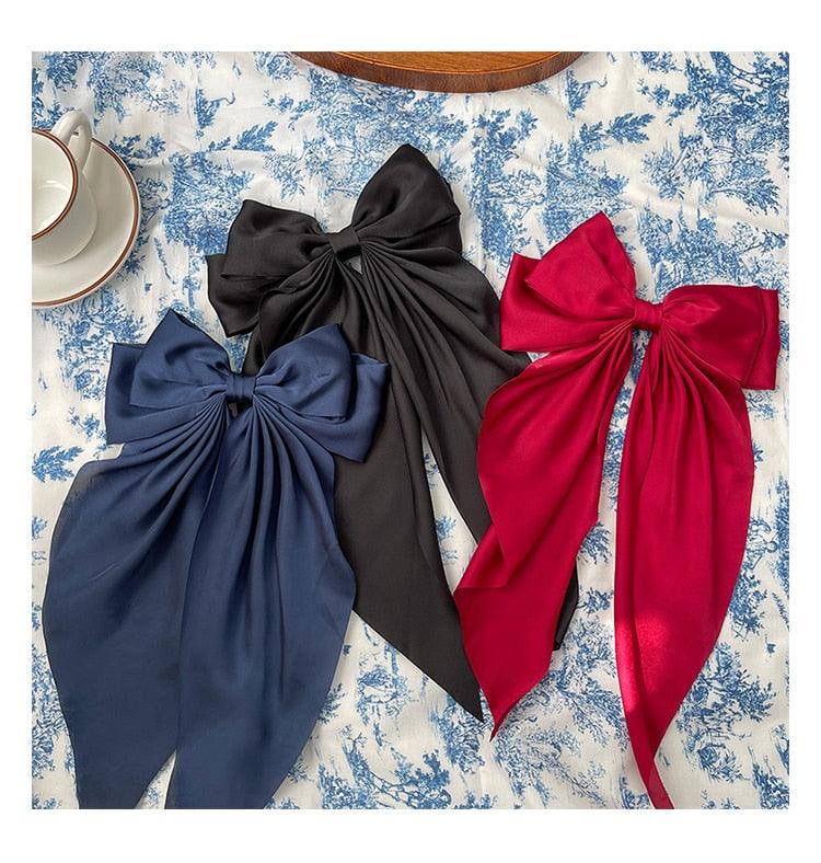 Solid Color Big Large Satin Bow Hairpins Barrettes For Women Girl Wedding Long Ribbon Hair Clip Fashion Hairgrips Accessories For Party