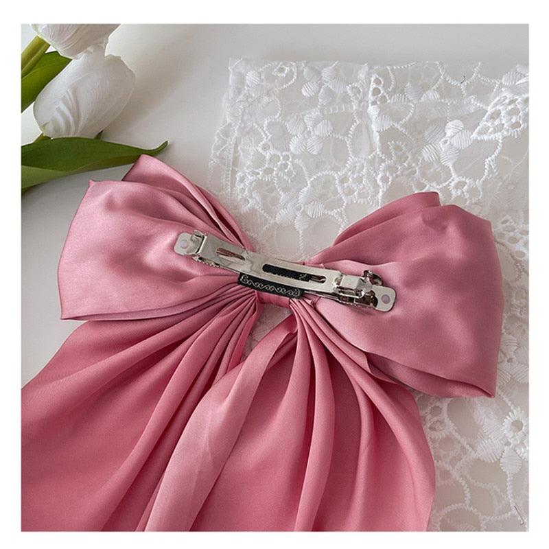 Solid Color Big Large Satin Bow Hairpins Barrettes For Women Girl Wedding Long Ribbon Hair Clip Fashion Hairgrips Accessories For Party