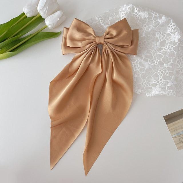 Solid Color Big Large Satin Bow Hairpins Barrettes For Women Girl Wedding Long Ribbon Hair Clip Fashion Hairgrips Accessories For Party
