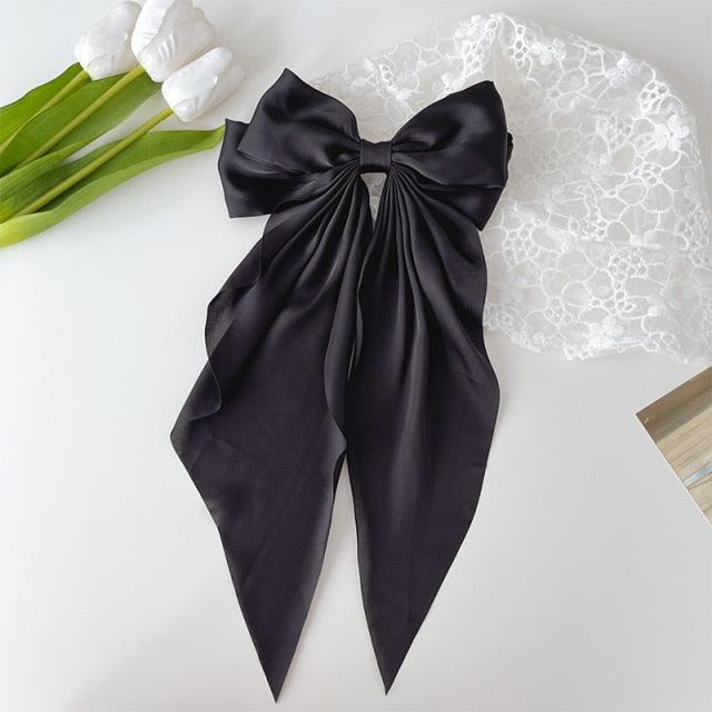 Solid Color Big Large Satin Bow Hairpins Barrettes For Women Girl Wedding Long Ribbon Hair Clip Fashion Hairgrips Accessories For Party