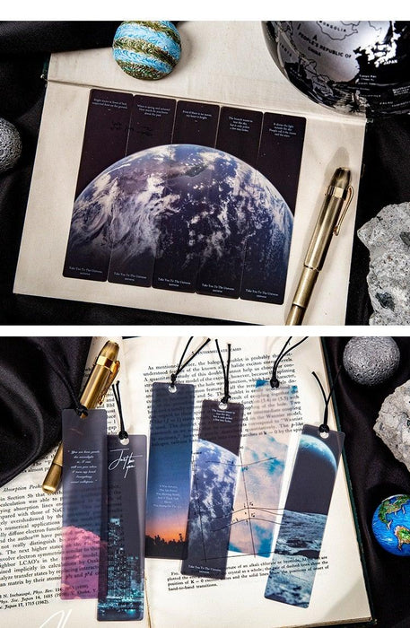 Space Tour Series Bookmark PVC Reading Book Mark Dusk Moon Book Page Marker Stationery Supplies Bookmarks Creative Colored Bookmarks For Teacher Student Kids Classroom School Office Stationery Supply Beautiful Space Bookmarks