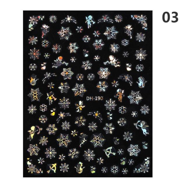 Sparkly Gold Bronzing Christmas 3D Snowflake Nail Stickers Colorful Sliver Glitter Xmas Elk Deer Socks Transfer Foil For Nails Snowflake Nail Art Stickers Decals Christmas Nail 3D Self Adhesive Nail Stickers for Acrylic Nails Snowflake Winter Slider