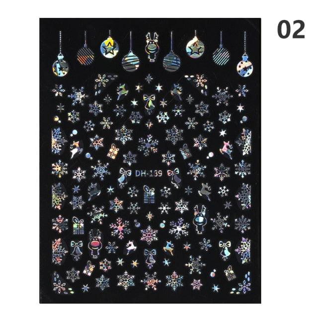 Sparkly Gold Bronzing Christmas 3D Snowflake Nail Stickers Colorful Sliver Glitter Xmas Elk Deer Socks Transfer Foil For Nails Snowflake Nail Art Stickers Decals Christmas Nail 3D Self Adhesive Nail Stickers for Acrylic Nails Snowflake Winter Slider