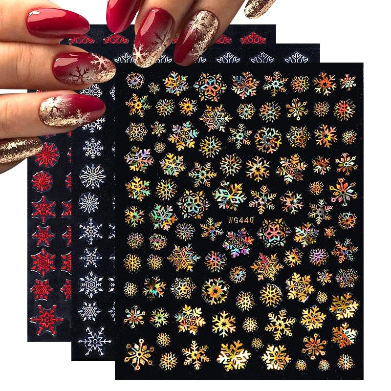 Sparkly Gold Bronzing Christmas 3D Snowflake Nail Stickers Colorful Sliver Glitter Xmas Elk Deer Socks Transfer Foil For Nails Snowflake Nail Art Stickers Decals Christmas Nail 3D Self Adhesive Nail Stickers for Acrylic Nails Snowflake Winter Slider