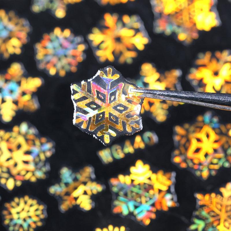 Sparkly Gold Bronzing Christmas 3D Snowflake Nail Stickers Colorful Sliver Glitter Xmas Elk Deer Socks Transfer Foil For Nails Snowflake Nail Art Stickers Decals Christmas Nail 3D Self Adhesive Nail Stickers for Acrylic Nails Snowflake Winter Slider