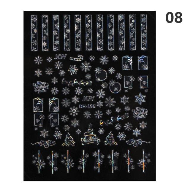 Sparkly Gold Bronzing Christmas 3D Snowflake Nail Stickers Colorful Sliver Glitter Xmas Elk Deer Socks Transfer Foil For Nails Snowflake Nail Art Stickers Decals Christmas Nail 3D Self Adhesive Nail Stickers for Acrylic Nails Snowflake Winter Slider