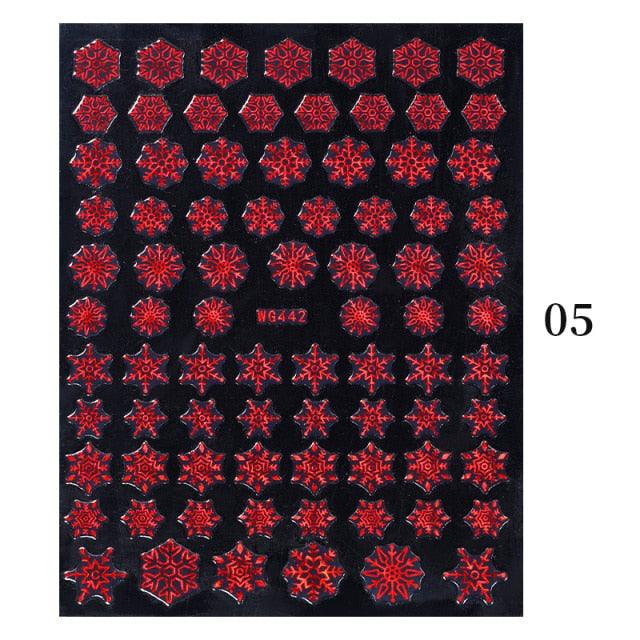 Sparkly Gold Bronzing Christmas 3D Snowflake Nail Stickers Colorful Sliver Glitter Xmas Elk Deer Socks Transfer Foil For Nails Snowflake Nail Art Stickers Decals Christmas Nail 3D Self Adhesive Nail Stickers for Acrylic Nails Snowflake Winter Slider