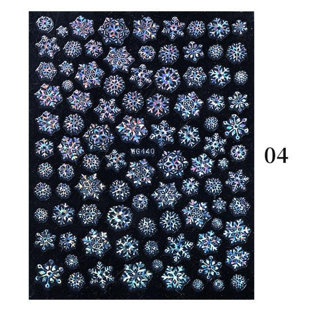 Sparkly Gold Bronzing Christmas 3D Snowflake Nail Stickers Colorful Sliver Glitter Xmas Elk Deer Socks Transfer Foil For Nails Snowflake Nail Art Stickers Decals Christmas Nail 3D Self Adhesive Nail Stickers for Acrylic Nails Snowflake Winter Slider