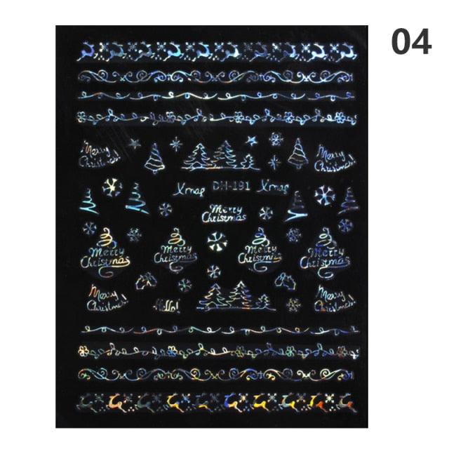 Sparkly Gold Bronzing Christmas 3D Snowflake Nail Stickers Colorful Sliver Glitter Xmas Elk Deer Socks Transfer Foil For Nails Snowflake Nail Art Stickers Decals Christmas Nail 3D Self Adhesive Nail Stickers for Acrylic Nails Snowflake Winter Slider