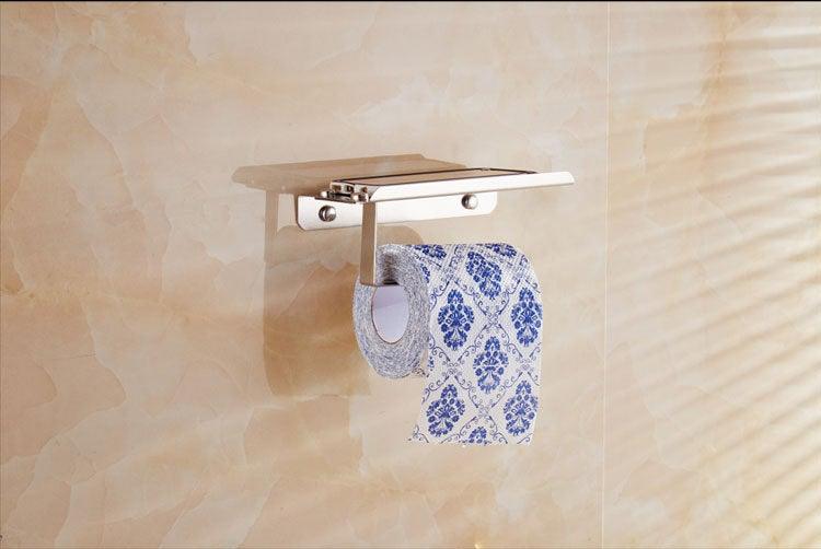 Stainless Steel Toilet Paper Holder Bathroom Wall Mount Paper Phone Holder Shelf Towel Roll Shelf Accessories Bathroom Tissue Roll Holder With Phone Shelf Stainless Steel Tissue Paper Dispenser Brushed Finished Wall Mount