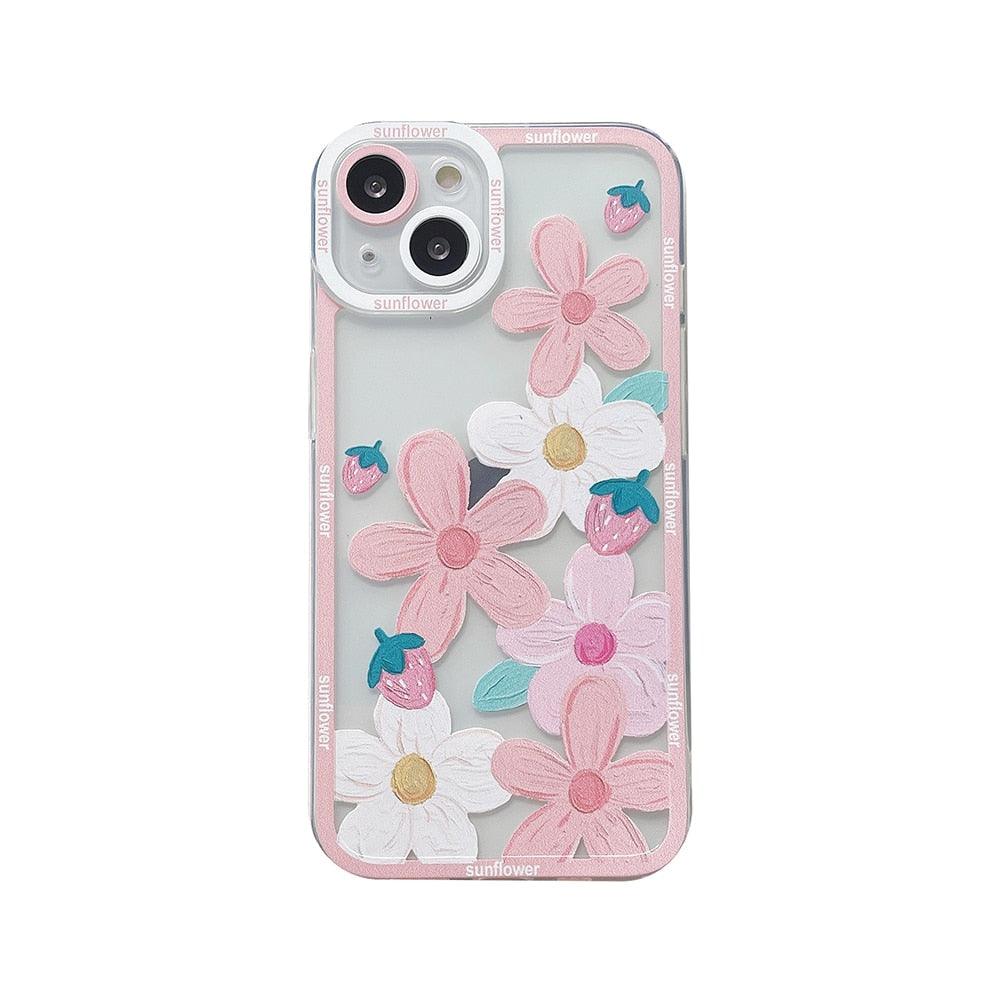 Strawberry Fashion Retro Flowers Clear Phone Case For iPhone 14 11 12 13 Pro XR XS Max X 8 Plus Soft Shockproof Pattern Soft Silicone Shockproof Case for Women Girls Cute Pattern Slim Phone Case