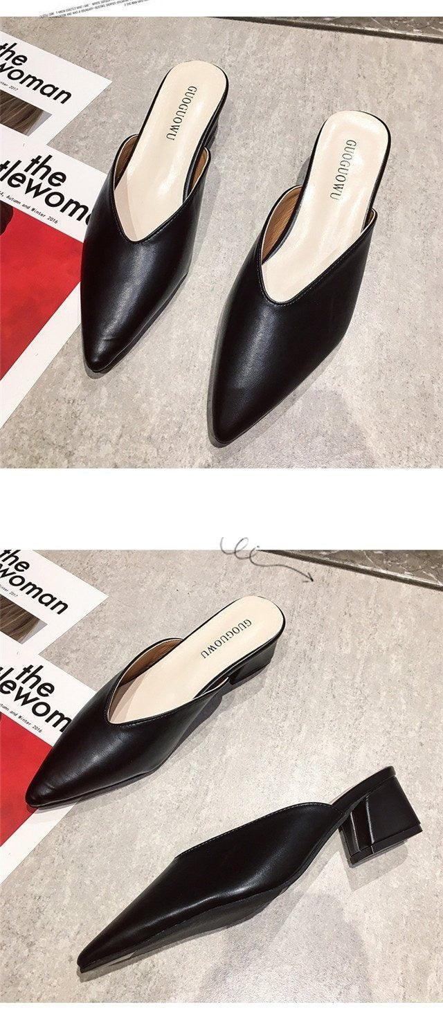 Summer Elegant Ladies Slippers Slip On Square Heel Shoes High Heels Women Pumps Women Flats Elastic Mules Comfortable Slip On Women's Flats Loafers Casual Flat Shoes