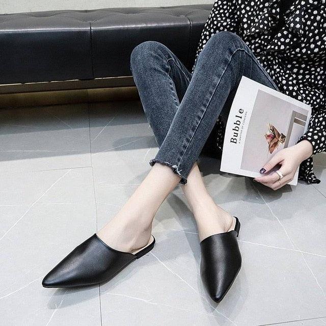 Summer Elegant Ladies Slippers Slip On Square Heel Shoes High Heels Women Pumps Women Flats Elastic Mules Comfortable Slip On Women's Flats Loafers Casual Flat Shoes