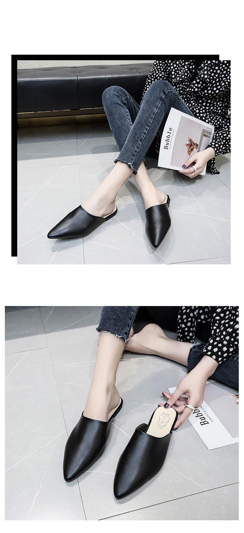 Summer Elegant Ladies Slippers Slip On Square Heel Shoes High Heels Women Pumps Women Flats Elastic Mules Comfortable Slip On Women's Flats Loafers Casual Flat Shoes