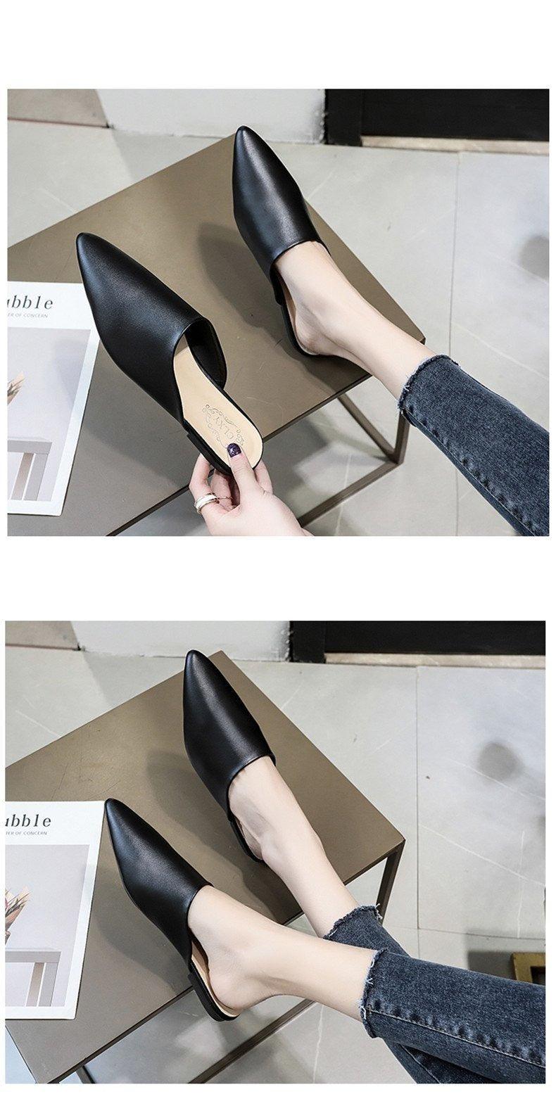 Summer Elegant Ladies Slippers Slip On Square Heel Shoes High Heels Women Pumps Women Flats Elastic Mules Comfortable Slip On Women's Flats Loafers Casual Flat Shoes