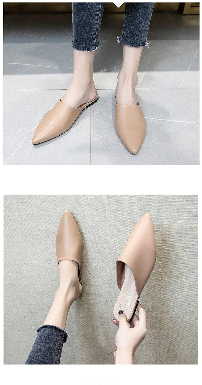 Summer Elegant Ladies Slippers Slip On Square Heel Shoes High Heels Women Pumps Women Flats Elastic Mules Comfortable Slip On Women's Flats Loafers Casual Flat Shoes