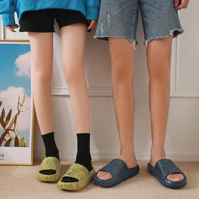 Summer Fashion Indoor Bathroom Slippers Thick Heel Indoor Slides Woman House Couples Shoes Slide Slippers For Women Anti Slip Quick Drying Sandals For Indoor And Outdoor