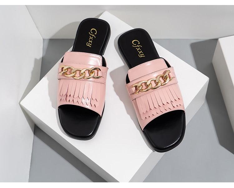 Summer New Women Slippers Open-Toe Flat Slippers Fashion Buckle Beach Slides Casual Flip Flops Women Shoes Slip On Comfortable Pointed Toe Loafers Women Luxury Black Sandals