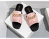 Summer New Women Slippers Open-Toe Flat Slippers Fashion Buckle Beach Slides Casual Flip Flops Women Shoes Slip On Comfortable Pointed Toe Loafers Women Luxury Black Sandals