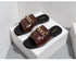 Summer New Women Slippers Open-Toe Flat Slippers Fashion Buckle Beach Slides Casual Flip Flops Women Shoes Slip On Comfortable Pointed Toe Loafers Women Luxury Black Sandals