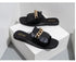 Summer New Women Slippers Open-Toe Flat Slippers Fashion Buckle Beach Slides Casual Flip Flops Women Shoes Slip On Comfortable Pointed Toe Loafers Women Luxury Black Sandals