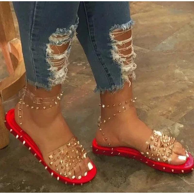 Summer Woman Transparent Buckle Strap Shoes Women's Sandals Cute Flat Dressy Summer Beach Flat Sandals Casual Open Toe Buckle Ankle Strap Sandals Shoes Flat Sandals Adjustable Buckle For Women