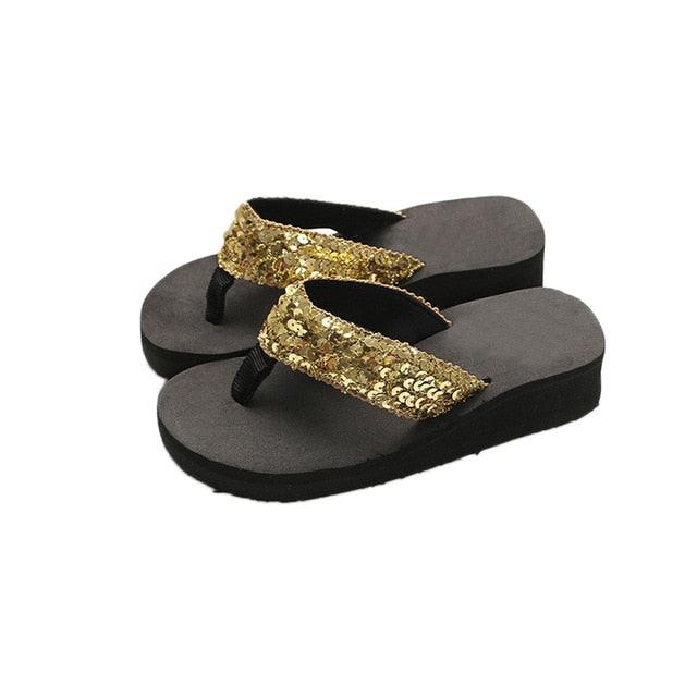 Summer Women Flip Flops Casual Sequins Anti-Slip Slippers Beach Flip Flat Sandals Beach Open Toe Shoes Womens Glitter Bling Fancy Slide Flat Low Sparkle Sandals Elegant Shoes