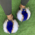 Summer Women Raccoon Fur Slippers Plush Slides Furry Sandals Fluffy House Shoes Girl's Cute Flip Flops Sandal With Soft Furry Faux Fox Fur House Outdoor Multicolor Slippers