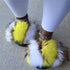 Summer Women Raccoon Fur Slippers Plush Slides Furry Sandals Fluffy House Shoes Girl's Cute Flip Flops Sandal With Soft Furry Faux Fox Fur House Outdoor Multicolor Slippers