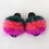 Summer Women Raccoon Fur Slippers Plush Slides Furry Sandals Fluffy House Shoes Girl's Cute Flip Flops Sandal With Soft Furry Faux Fox Fur House Outdoor Multicolor Slippers