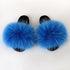 Summer Women Raccoon Fur Slippers Plush Slides Furry Sandals Fluffy House Shoes Girl's Cute Flip Flops Sandal With Soft Furry Faux Fox Fur House Outdoor Multicolor Slippers