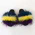 Summer Women Raccoon Fur Slippers Plush Slides Furry Sandals Fluffy House Shoes Girl's Cute Flip Flops Sandal With Soft Furry Faux Fox Fur House Outdoor Multicolor Slippers