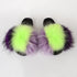 Summer Women Raccoon Fur Slippers Plush Slides Furry Sandals Fluffy House Shoes Girl's Cute Flip Flops Sandal With Soft Furry Faux Fox Fur House Outdoor Multicolor Slippers