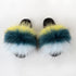 Summer Women Raccoon Fur Slippers Plush Slides Furry Sandals Fluffy House Shoes Girl's Cute Flip Flops Sandal With Soft Furry Faux Fox Fur House Outdoor Multicolor Slippers